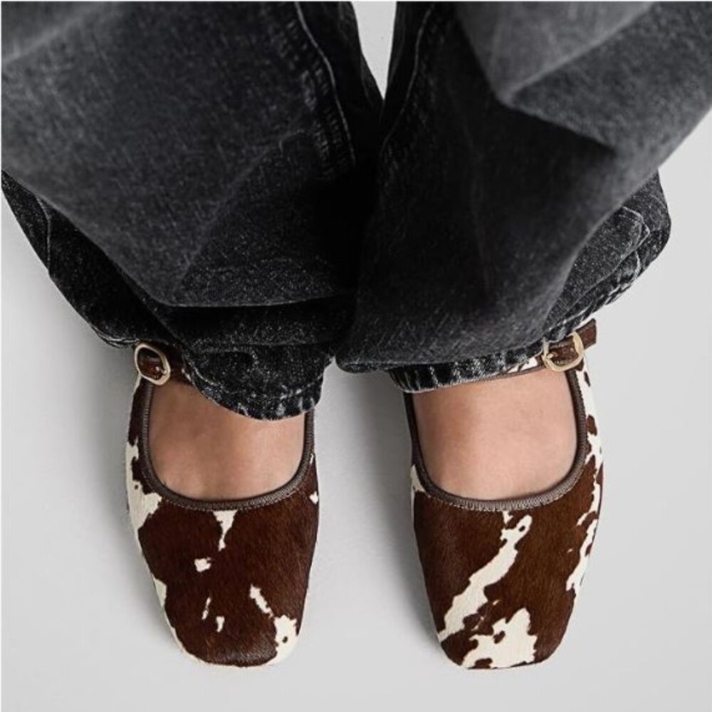 Mary Jane Flats Cow Hyde Print